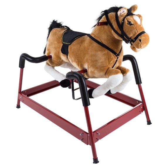 Happy Trails Plush Ride-On Rocking Horse Toy for 3 to 6-Year-Olds (Brown)