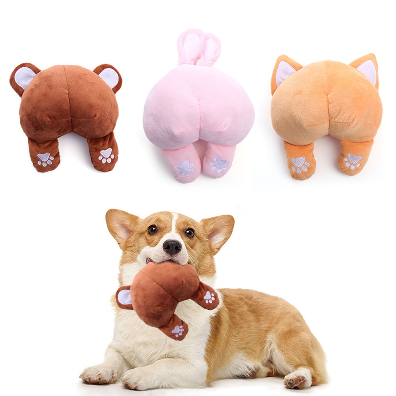 Plush Squeaky Dog Butt Toys, Dog Chew Toys Cute Brown Corgi Dog Ass Pet  Tooth Cleaning Toys for Small and Medium Pets 