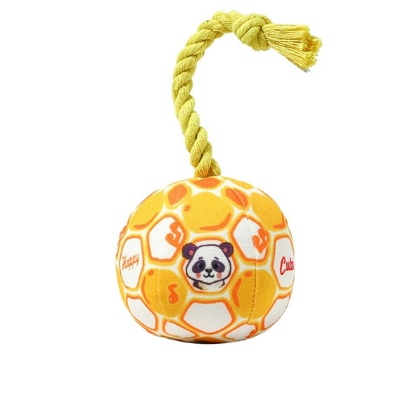 Plush Squeaky Dog Toy Ball with Rope for Biting and Fetch Play, Interactive Pet Toy for Small and Medium Dogs (6.6x3.9x3.9 inch)