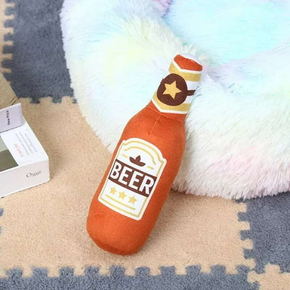 Plush Squeaky Printed Beer Bottle Shape Dog Bite-Resistant Clean Teeth Chew Toy Pet Supplies Interactive Toys Christmas gift for pets