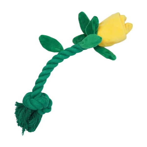 Plush Squeaky Rose Dog Toy with Cotton Rope & Crinkle Paper, Durable Interactive Chew Toy for Aggressive Chewers, Puppy Teething, Boredom Relief & Teeth Cleaning,Yellow
