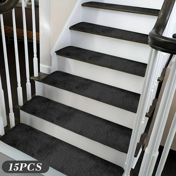 Plush Stair Treads 15PCS - Large Non-Slip Indoor Carpet Stair Mats, Soft Plush Runner with Secure Grip, Reusable Easy to Clean Stair Covers for Home Safety Protection Pets Family Use