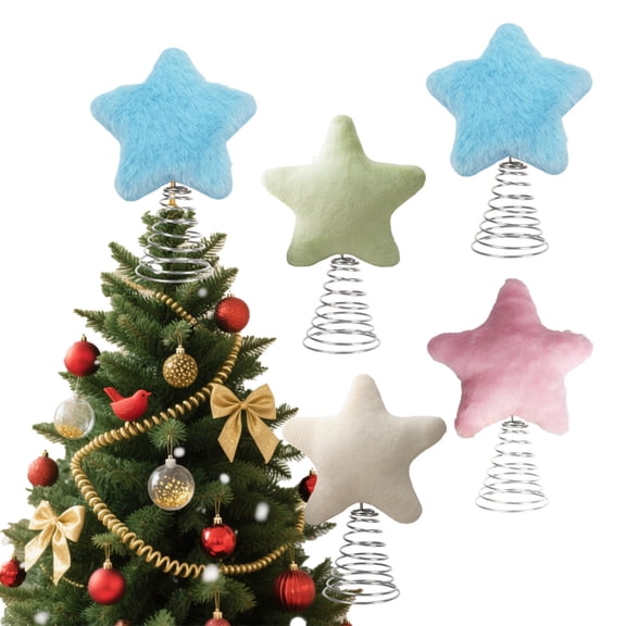 Plush Star Tree Topper Furry Star Christmas Treetop Ornaments for Winter Rustic Holiday Xmas Party Decoration