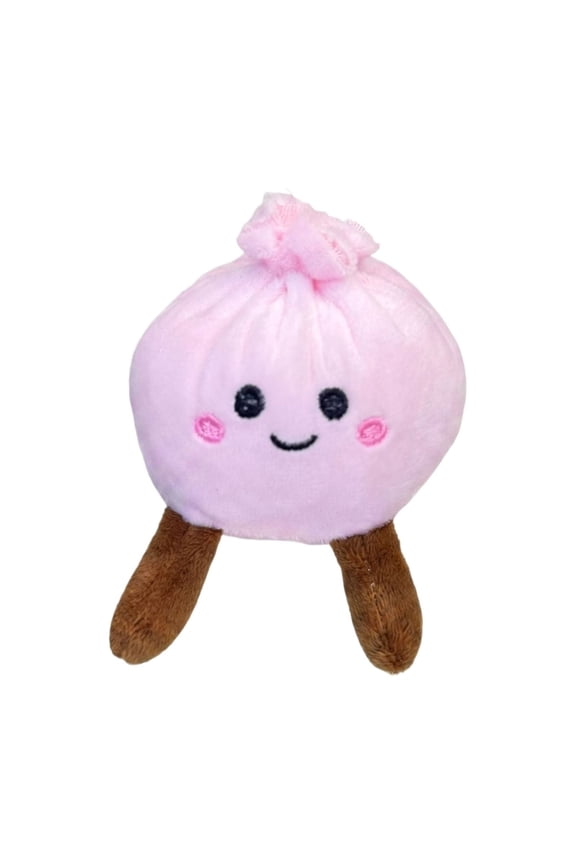 Plush Steamed Bun Bag Accessory Backpack Charm Hanging Ornament Soft Mini Character Toy for Keys and Purses, Pink 4 Inch
