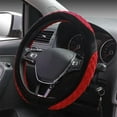 thumbnail image 1 of Plush Steering Wheel Cover, Flat Bottom Car Steering Wheel Protector D Cut Shaped, Universal Diameter 38 cm 15", Red, 1 of 9