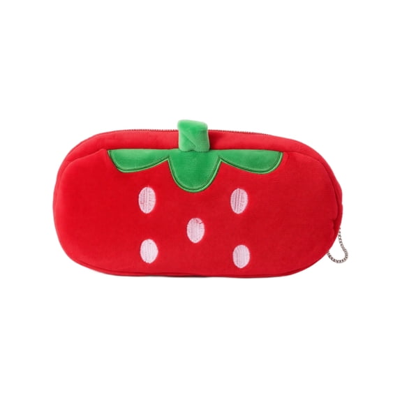 Plush Strawberry Zipper Pencil Pouch, Kawaii Fruit Themed Large Capacity Stationery Bag for Teens, School & Office Use