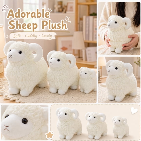 Plush Stuffed Animal, Sheep Stuffed Animal, Lamb Plushie, Birthday Stuffed Animal, 12X8X15 Inch White Soft Fuzzy Fleece Animal Figure for Girls, Designed As Adorable Standing Ram