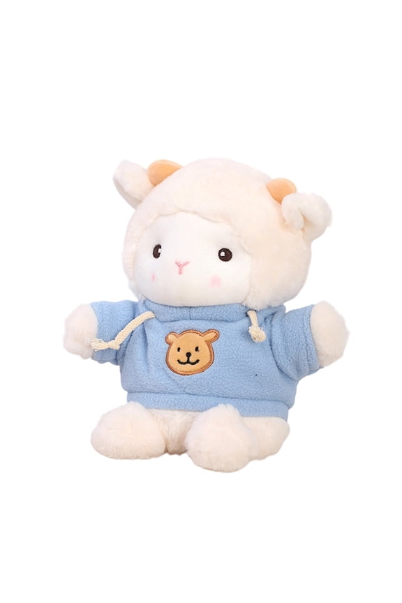 Plush Stuffed Animal Toy Soft Lamb Doll with Hoodie Sweatshirt and Embroidered Bear Patch for Kids and Adults Gift