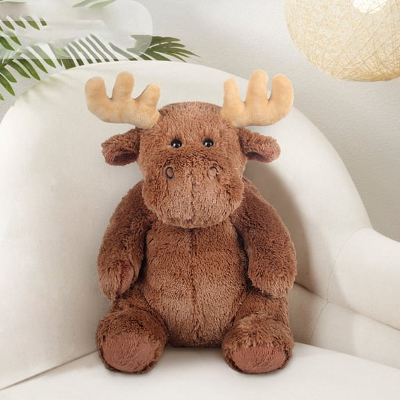 Plush Stuffed Animals, Moose Stuffed Animal, Antler, Brown Fabric, Plush Fabric, Soft Stuffed Animal, Kids Toy, 12inSeated Size, 1 Pc, Plush Doll, Seasonal Decor, Party Favors