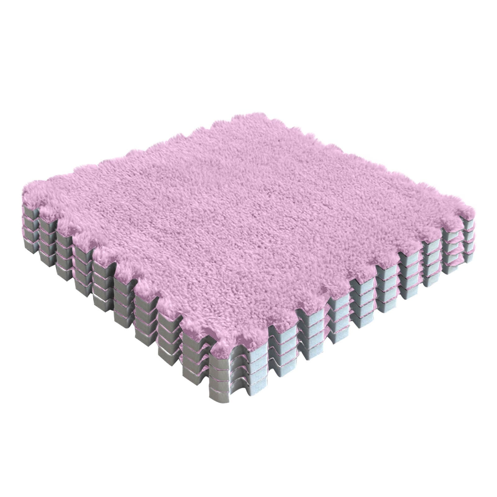 Plush Suede Foam Puzzle Floor Mat, 1cm Thick Pink, Soft Non-Slip Interlocking Tiles for Bedroom, , Playroom, and Living Room Flooring (2 Pcs)