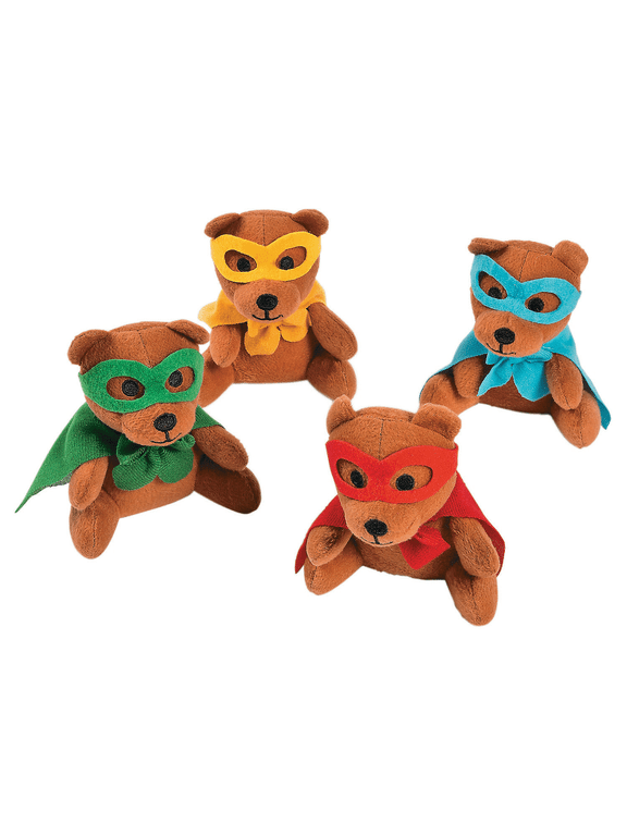 Plush Super Hero Bear - Party Favors - 12 Pieces