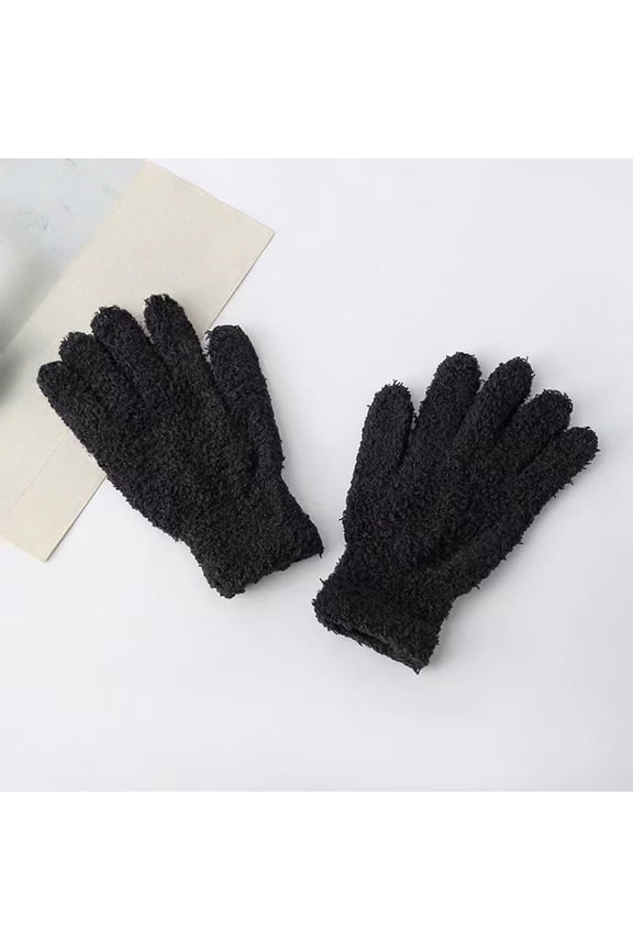 Plush Surface Full Finger Gloves, Soft Fuzzy Thermal Winter Gloves, Warm Five-Finger Design for Student Cycling, Daily Commute and Outdoor Cold Weather Protection Black