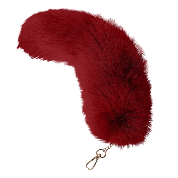 Plush Tail Keychain, Faux Fur Cosplay Toy Costume Accessory Key Ring for Backpack Bag Decoration, Soft Animal Tail Keyring for Halloween Party and Costume Props, Red