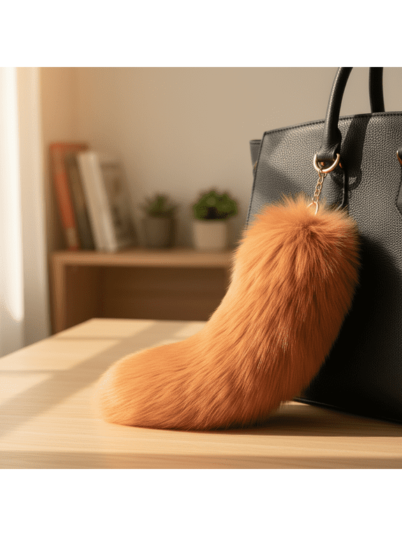 Plush Tail Keychain Role Play Costume Accessory, Fluffy Faux Fur Bag Pendant, Car Charm & Cell Phone Accessory, 12 inch Long Gift Orange