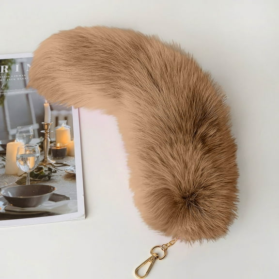 Plush Tail Keychain Role Play Toy Costume Accessory, 12 inch Faux Fur Animal Key Ring & Bag Charm Pendant, Fashionable Gift for Enthusiasts, Brown