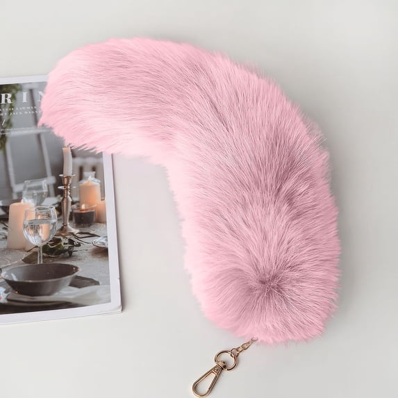 Plush Tail Keychain for Cosplay Costume Accessories, Faux Fur Animal Tail Bag Charm Pendant for Festival Party Favors and Daily Decoration, Pink