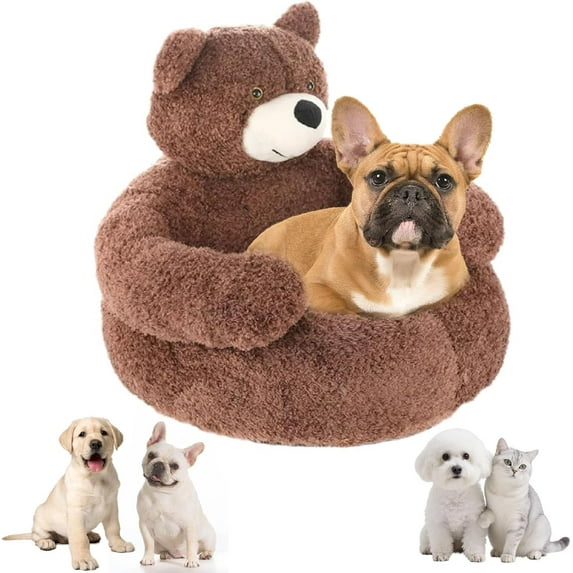 Plush Teddy Bear Dog Bed With Arms,Ultra-Plush & Supportive Comfort,Non-Slip Stable Base For Autumn And Winter Seasons
