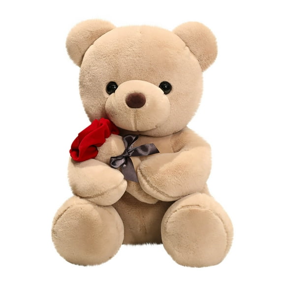 Plush Teddy Bear with Rose Stuffed Animals Toys Dolls Valentine's Day Gifts for Girls Girlfriend Lover 9 Inches
