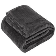 Plush Textured Waffle Knit 60”L x 50”W Lightweight Reversible Microfiber Sherpa Throw Blanket for Adults, Kids, Pets, Beds, Couches and Loveseats in Charcoal Gray
