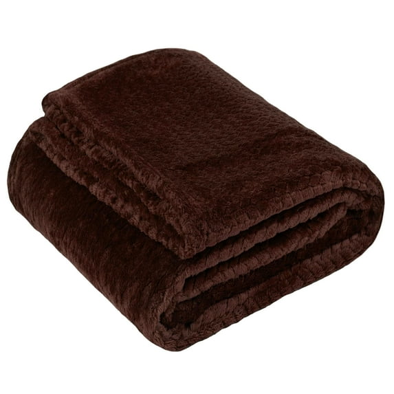 Plush Textured Waffle Knit 60”L x 50”W Lightweight Reversible Microfiber Sherpa Throw Blanket for Adults, Kids, Pets, Beds, Couches and Loveseats in Chocolate Brown
