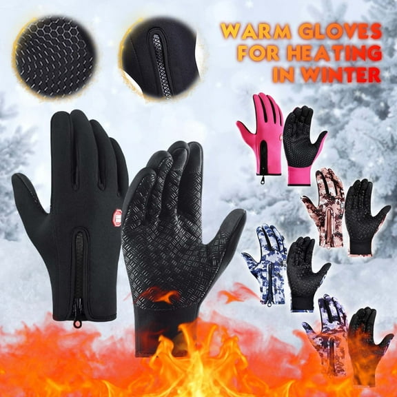 Plush Thermal Gloves with Zipper, Windproof & Waterproof Thermal Non-Slip Gloves, Winter Outdoor Touch Screen Gloves for Running, Cycling, Hiking, Travel