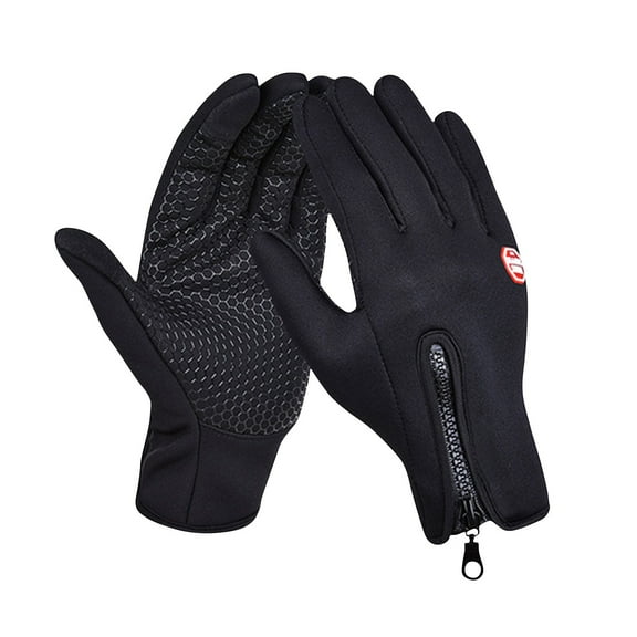 Plush Thermal Gloves with Zipper, Windproof & Waterproof Thermal Non-Slip Gloves, Winter Outdoor Touch Screen Gloves for Running, Cycling, Hiking, Travel