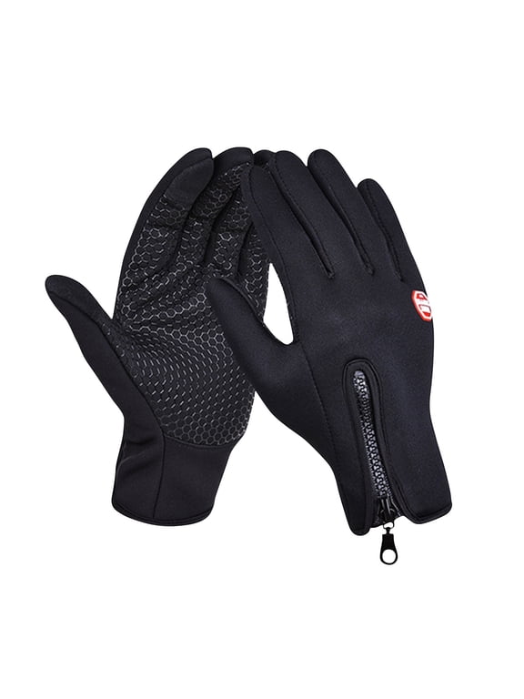 Plush Thermal Gloves with Zipper, Windproof & Waterproof Thermal Non-Slip Gloves, Winter Outdoor Touch Screen Gloves for Running, Cycling, Hiking, Travel