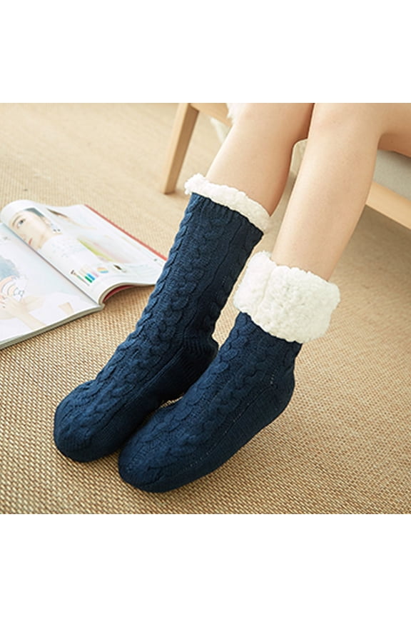 Plush Thermal Socks for Women - Cozy Fuzzy Fleece Lined with Non-Skid Soles