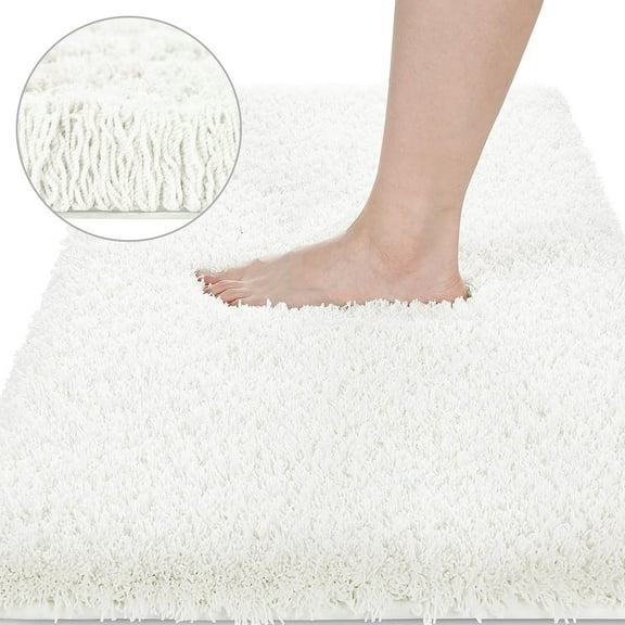 Plush Thick Bathroom Rugs, Super Elastic Soft Fluffy Luxury Bath Mat for Bathroom, Non-Slip Water Absorbent, Easier to Dry, Machine Washable Bath Rug Runner, 17"x 24", White