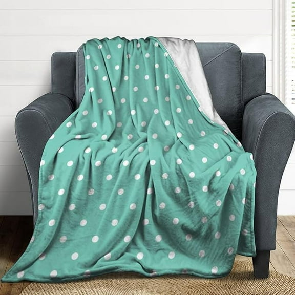 Plush Throw Blanket Dot Aqua White Soft Cozy Blanket Flannel Blankets All-Season For Sofa Couch Bed 40" x 50"