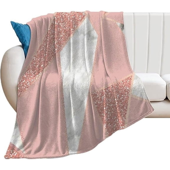 Plush Throw Blanket Girly Rose Gold Geometric Glitter Marble Soft Cozy Blanket Flannel Blankets All-Season For Sofa Couch Bed 50" x 60"