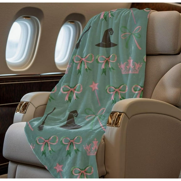 Plush Throw Blanket, Pink and Green Coquette Witchy Gift, Halloween Home Decor, Cozy Throw Blanket, Soft Bedding, Blanket Gift for Family Friend