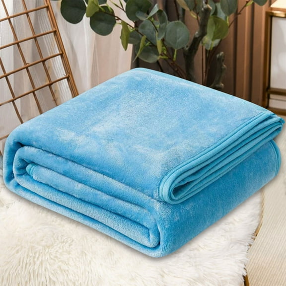 Plush Throw Blanket,Plain Color Flannel Blanket for Winter Warm Velvet Conditioning Blanket Picnic Blanket Aviation Leg Blanket,Fleece Blankets for Bed(Sky Blue 90*80in)