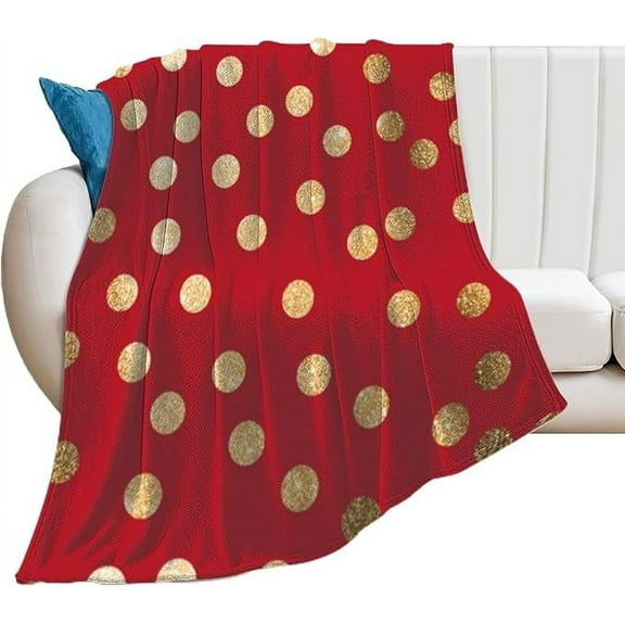 Plush Throw Blanket Red And Gold Glitter Dot Soft Cozy Blanket Flannel Blankets All-Season For Sofa Couch Bed 30" x 40"