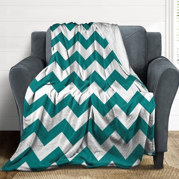 Plush Throw Blanket Teal Zigzag Pattern Soft Cozy Blanket Flannel Blankets All-Season For Sofa Couch Bed 30" x 40"