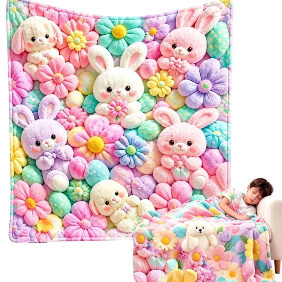 Plush Throw Blanket, Teddy Pastel Floral Print Plush Soft Cozy Flannel For Bedroom Couch Sofa Women Kids