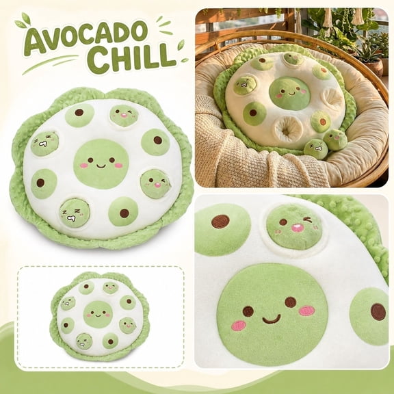Plush Throw Pillow, 20 Inch Diameter Pea Plush, Squeeze Plush, Pop Up Plush, Relaxation Plush, Interactive 1Pc Stuffed Toys with Removable Small Mini Figurine Inserts, Soft