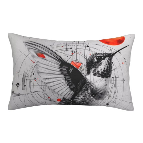 Plush Throw Pillow Covers, Abstract Geometric Hummingbird Pillow Cases with Invisible Zipper, Breathable Microfiber Pillow Cases Standard Size for Sleeping Bedroom Sofa Living Room 16x24