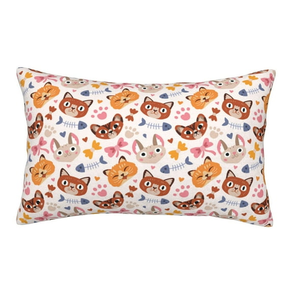 Plush Throw Pillow Covers, Abstractcartoon Cute Cat Face Pillow Cases with Invisible Zipper, Breathable Microfiber Pillow Cases Standard Size for Sleeping Bedroom Sofa Living Room 14x20