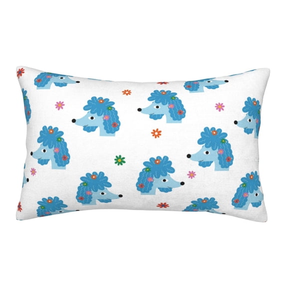 Plush Throw Pillow Covers, Blue Cute Poodle Dog Flower Pillow Cases with Invisible Zipper, Breathable Microfiber Pillow Cases Standard Size for Sleeping Bedroom Sofa Living Room 16x24