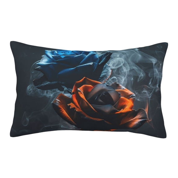 Plush Throw Pillow Covers, Blue and Red Roses Artwork Pillow Cases with Invisible Zipper, Breathable Microfiber Pillow Cases Standard Size for Sleeping Bedroom Sofa Living Room 16x24
