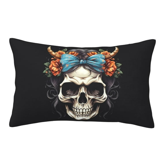 Plush Throw Pillow Covers, Bow Flower Skull Pillow Cases with Invisible Zipper, Breathable Microfiber Pillow Cases Standard Size for Sleeping Bedroom Sofa Living Room 20x30