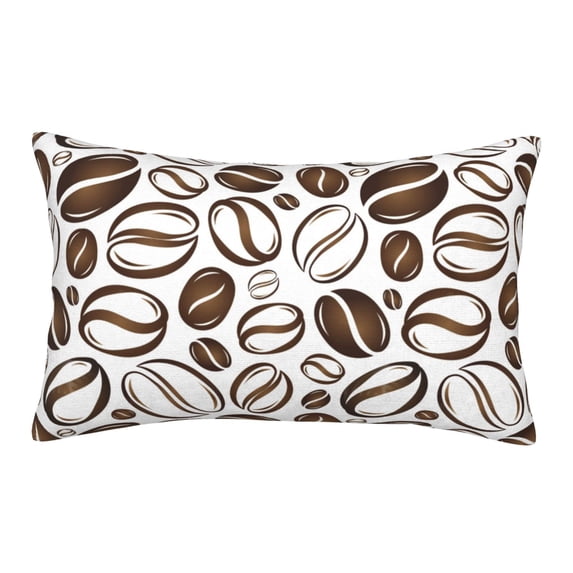 Plush Throw Pillow Covers, Brown White Coffee Bean Print Pillow Cases with Invisible Zipper, Breathable Microfiber Pillow Cases Standard Size for Sleeping Bedroom Sofa Living Room 14x20