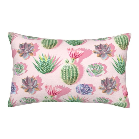 Plush Throw Pillow Covers, Cactus Succulents blooming Pillow Cases with Invisible Zipper, Breathable Microfiber Pillow Cases Standard Size for Sleeping Bedroom Sofa Living Room 16x24