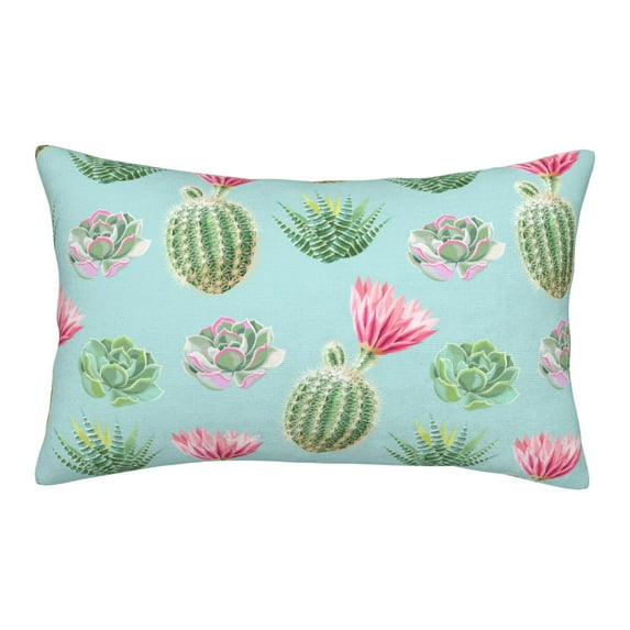 Plush Throw Pillow Covers, Cactus Succulents green Pillow Cases with Invisible Zipper, Breathable Microfiber Pillow Cases Standard Size for Sleeping Bedroom Sofa Living Room 16x24