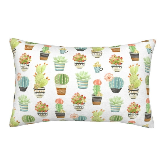 Plush Throw Pillow Covers, Cactus Succulents potted plant Pillow Cases with Invisible Zipper, Breathable Microfiber Pillow Cases Standard Size for Sleeping Bedroom Sofa Living Room 16x24