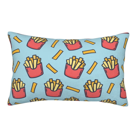 Plush Throw Pillow Covers, Cute Fries Blue A Pillow Cases with Invisible Zipper, Breathable Microfiber Pillow Cases Standard Size for Sleeping Bedroom Sofa Living Room 20x30