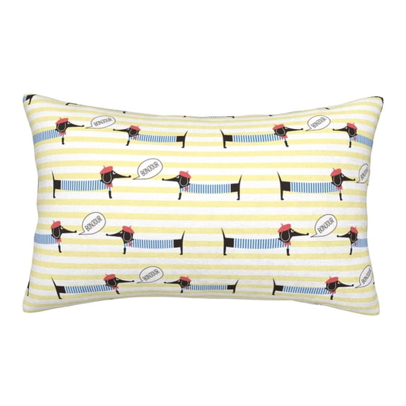 Plush Throw Pillow Covers, Dachshund Dog Puppy Stripe Pillow Cases with Invisible Zipper, Breathable Microfiber Pillow Cases Standard Size for Sleeping Bedroom Sofa Living Room 16x24