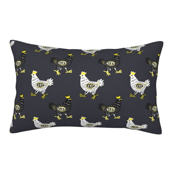 Plush Throw Pillow Covers, Hand Drawn Funny Chicken Black Pillow Cases with Invisible Zipper, Breathable Microfiber Pillow Cases Standard Size for Sleeping Bedroom Sofa Living Room 16x24