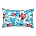 thumbnail image 1 of Plush Throw Pillow Covers, Hawaiian Style Blue Leaves Pillow Cases with Invisible Zipper, Breathable Microfiber Pillow Cases Standard Size for Sleeping Bedroom Sofa Living Room 20x30, 1 of 5
